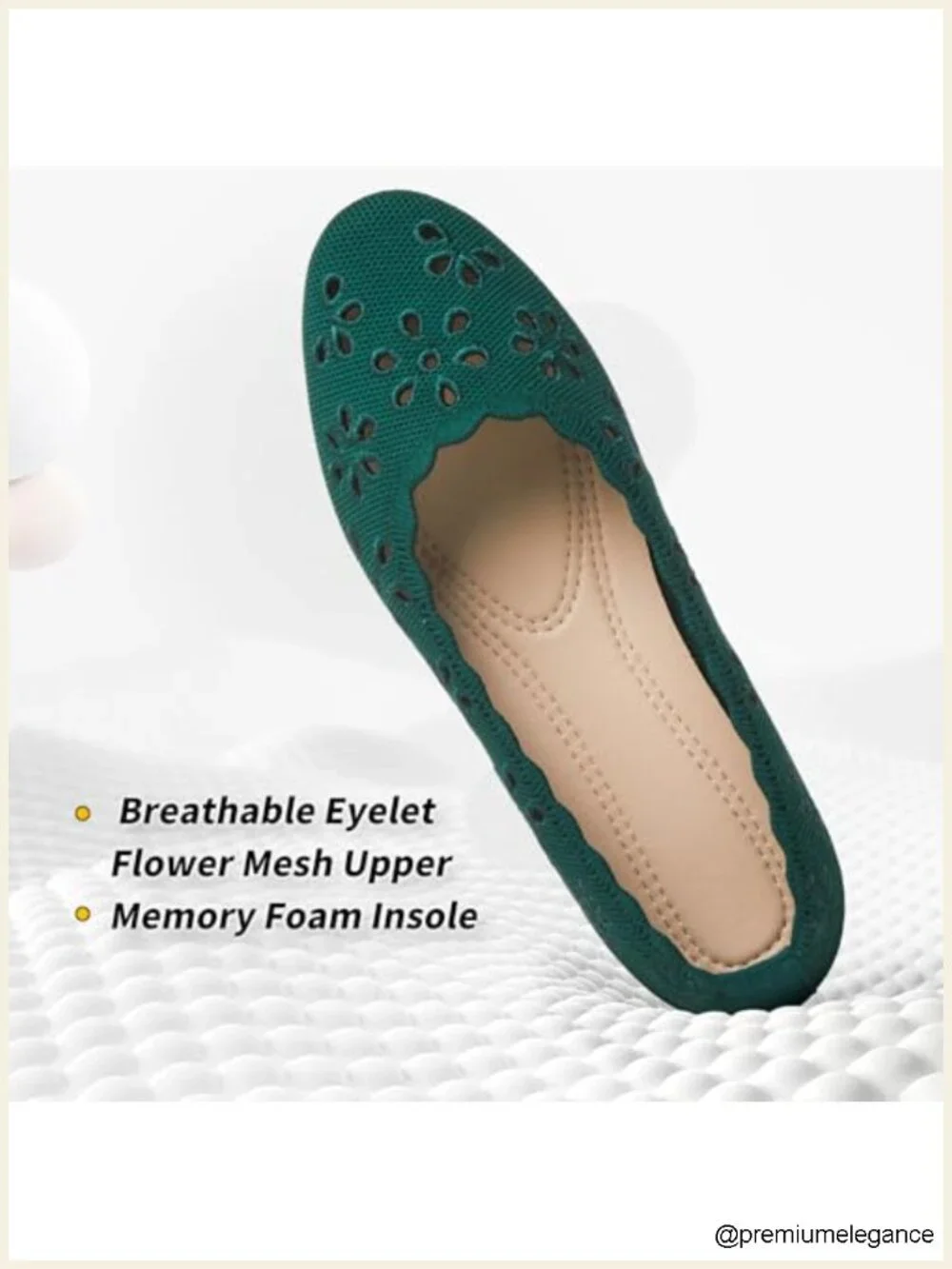 Mesh Ballet Flats with Flower Eyelets, Slip On Walking Flats